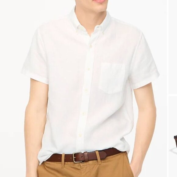 J.Crew Factory Men's Sz XXL White Short Sleeve Linen-Blend Shirt AL188 - Picture 1 of 9